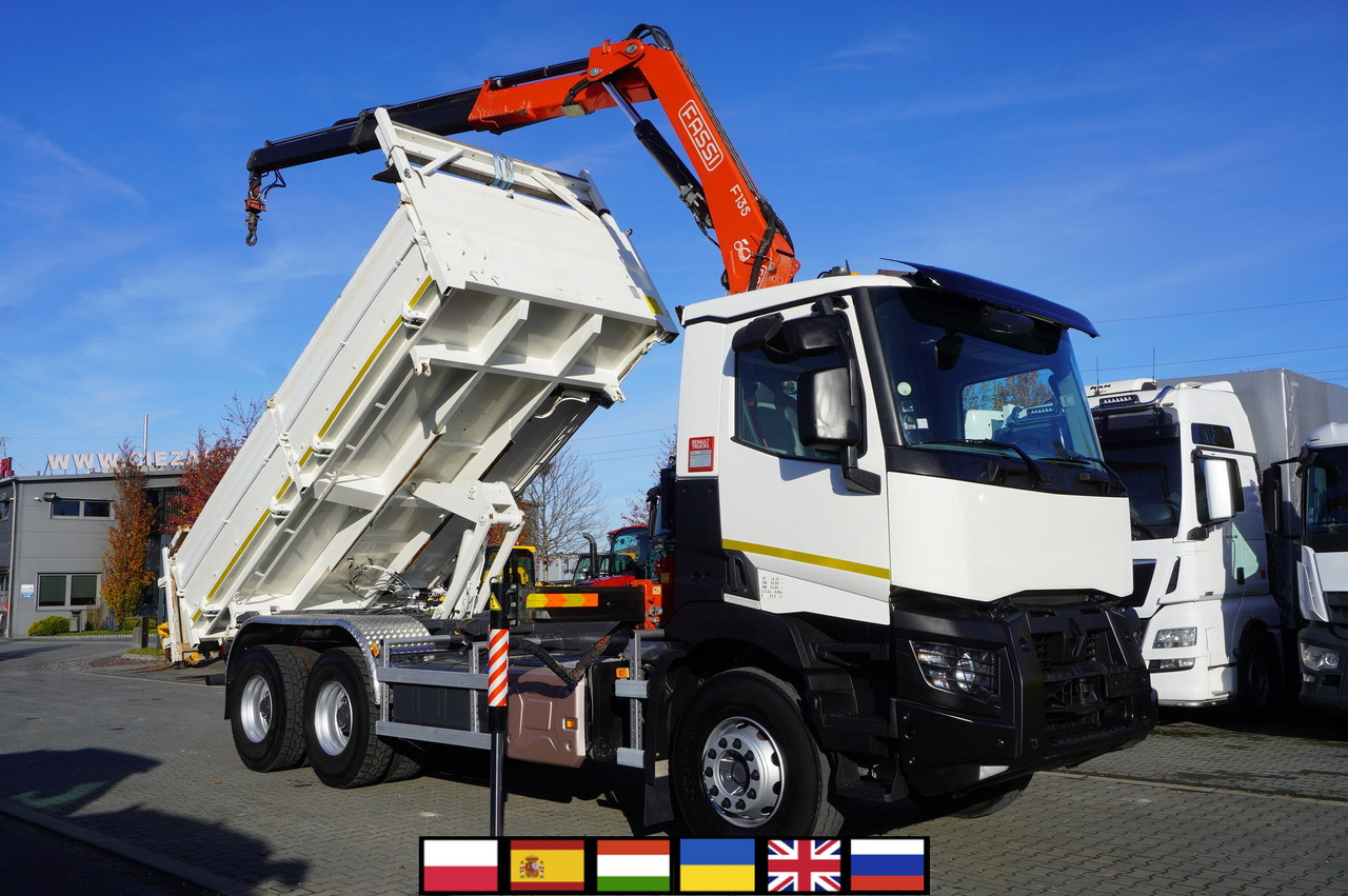 RENAULT C380 E6 6×4 / HDS Fassi F135 2700 MTH / Range 8 m / 5.6 t lifting capacity / 3-side tipper / Bortmatic - Kipper vrachtwagen, Kraanwagen: afbeelding 1 RENAULT C380 E6 6×4 / HDS Fassi F135 2700 MTH / Range 8 m / 5.6 t lifting capacity / 3-side tipper / Bortmatic - Kipper vrachtwagen, Kraanwagen: afbeelding 1