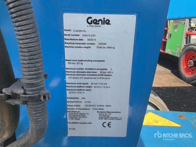 2015 Genie Z40/23NRJ 2WD Electric Articulating Boom Lift - Knikarmhoogwerker: afbeelding 1 2015 Genie Z40/23NRJ 2WD Electric Articulating Boom Lift - Knikarmhoogwerker: afbeelding 1