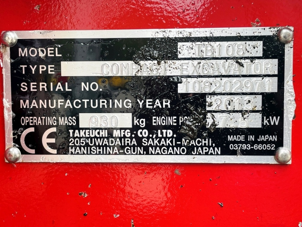 Takeuchi TB108 (3983) - Minigraafmachine: afbeelding 3 Takeuchi TB108 (3983) - Minigraafmachine: afbeelding 3