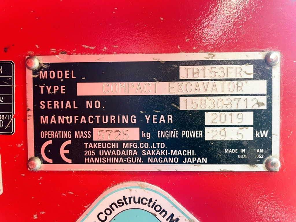 Takeuchi TB153FR (4091) - Minigraafmachine: afbeelding 3 Takeuchi TB153FR (4091) - Minigraafmachine: afbeelding 3
