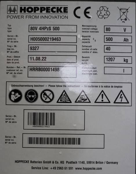 HOPPECKE 80 Volt 4 PzS 500 Ah - Batterij: afbeelding 5 HOPPECKE 80 Volt 4 PzS 500 Ah - Batterij: afbeelding 5