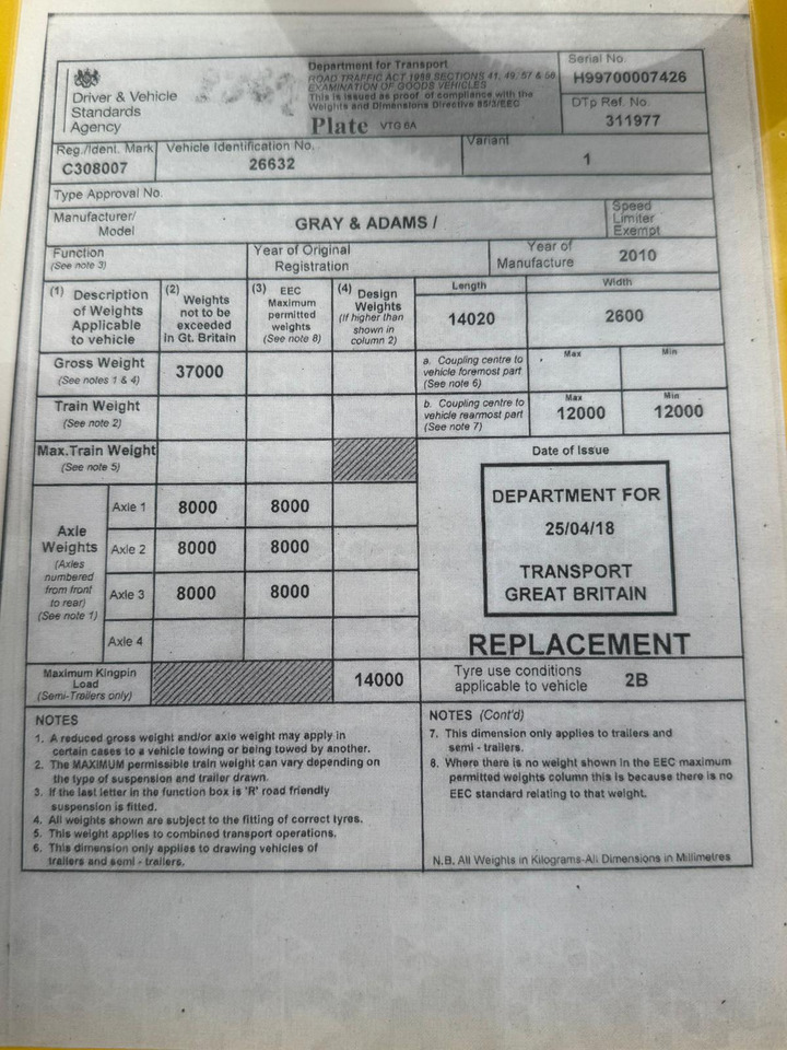 Gray and Adams 2010 Vector 1850 MT – D11 - Koelwagen oplegger: afbeelding 4 Gray and Adams 2010 Vector 1850 MT – D11 - Koelwagen oplegger: afbeelding 4