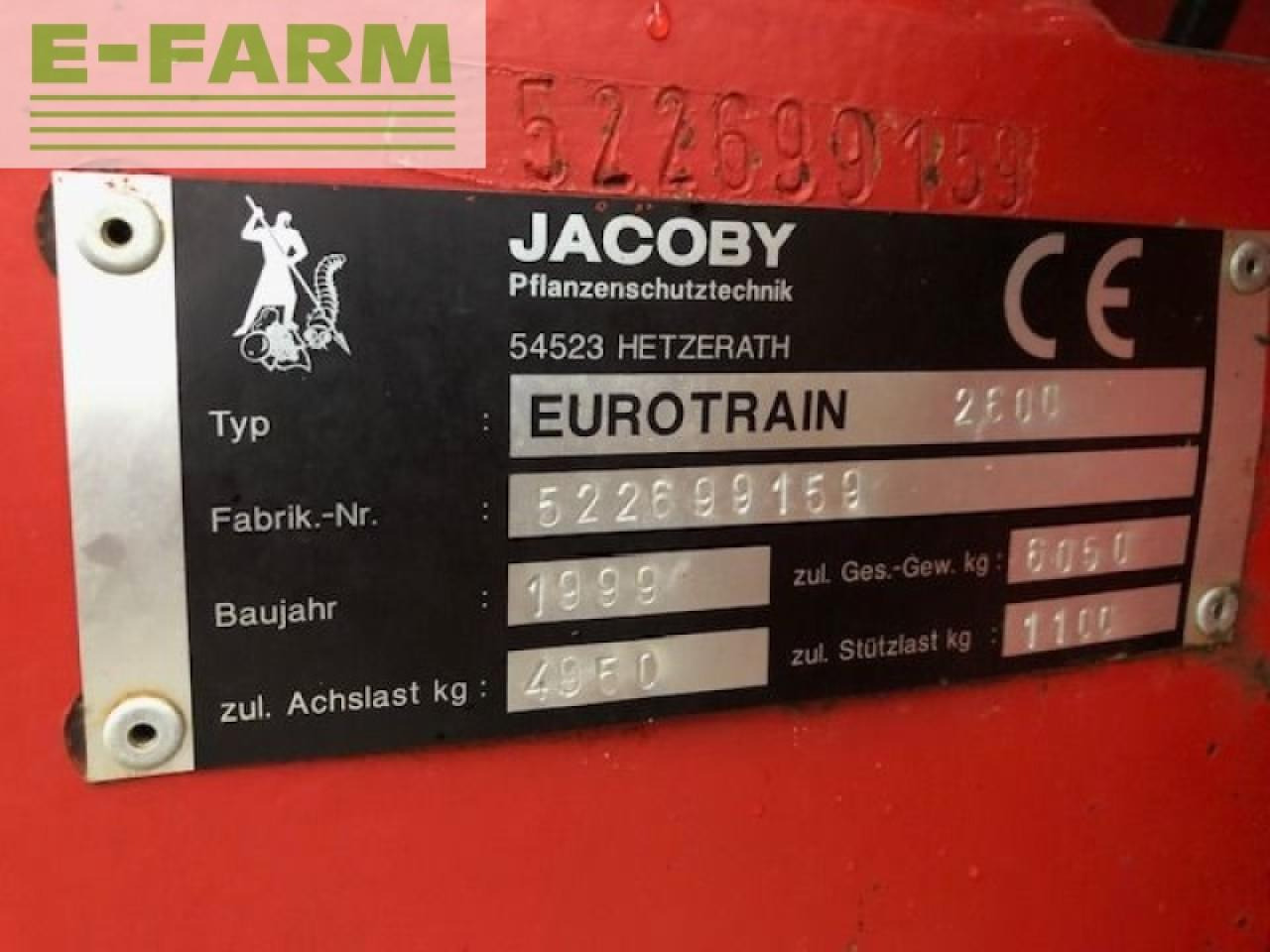 Jacoby eurotrain 2600 - Getrokken veldspuit: afbeelding 2 Jacoby eurotrain 2600 - Getrokken veldspuit: afbeelding 2