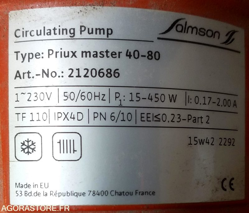 Pompe de chauffage Salmson - Circulateur PRIUX MASTER 40 - 80 / 250 Entraxe 250 - Apparatuur voor industriële klimaatbeheersing: afbeelding 3 Pompe de chauffage Salmson - Circulateur PRIUX MASTER 40 - 80 / 250 Entraxe 250 - Apparatuur voor industriële klimaatbeheersing: afbeelding 3