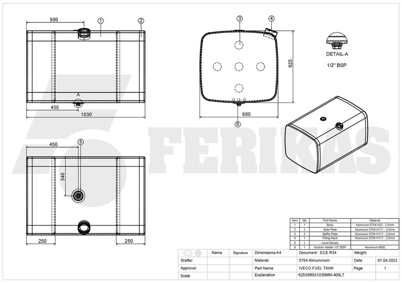 Nieuw Brandstoftank voor Vrachtwagen Iveco New aluminum fuel tank 400L: afbeelding 8