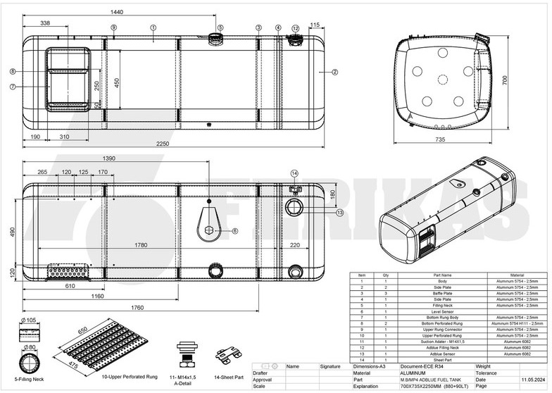 Nieuw Brandstoftank voor Vrachtwagen Mercedes-Benz Fuel tank 880L + 90L AdBlue: afbeelding 12