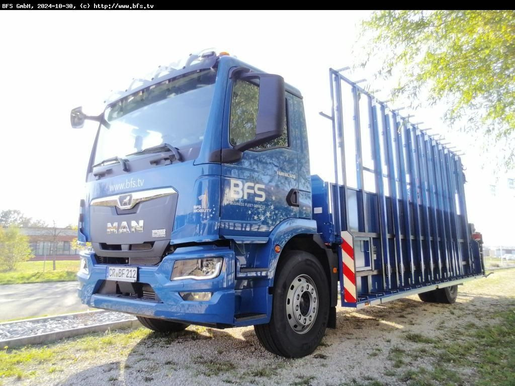 MAN TGM (TG3) 18.320 4x2 BL CH Glastransporter Hegla - Vrachtwagen met open laadbak, Kraanwagen: afbeelding 1 MAN TGM (TG3) 18.320 4x2 BL CH Glastransporter Hegla - Vrachtwagen met open laadbak, Kraanwagen: afbeelding 1