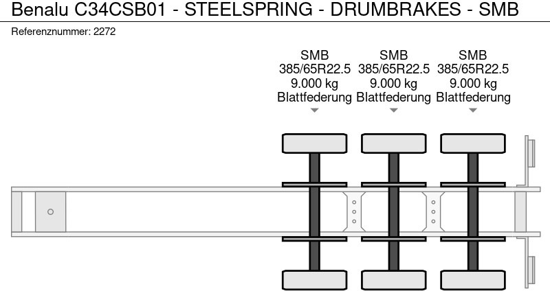 Kipper oplegger Benalu C34CSB01 - STEELSPRING - DRUMBRAKES - SMB: afbeelding 14