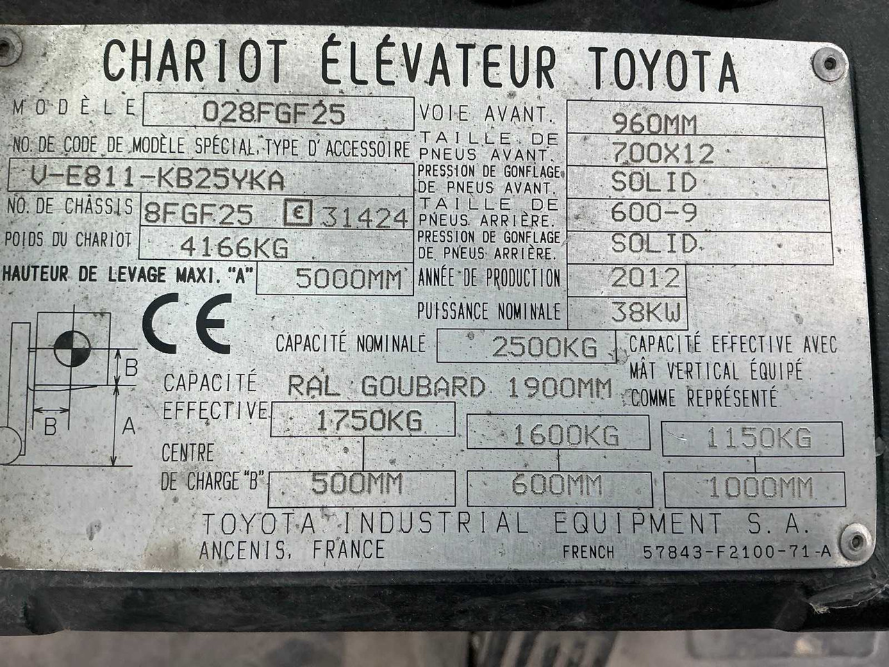 2012 TOYOTA 028FGF25 FORKLIFT - Heftruck: afbeelding 2 2012 TOYOTA 028FGF25 FORKLIFT - Heftruck: afbeelding 2