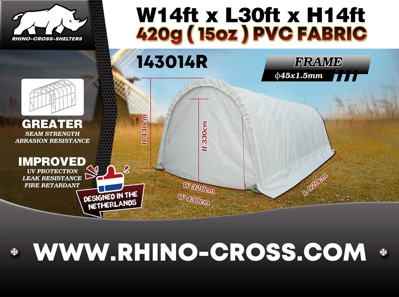 Rhino-Cross-Shelter 143014R - 9,2x4,3x4,3 m - Opslagtank: afbeelding 3 Rhino-Cross-Shelter 143014R - 9,2x4,3x4,3 m - Opslagtank: afbeelding 3