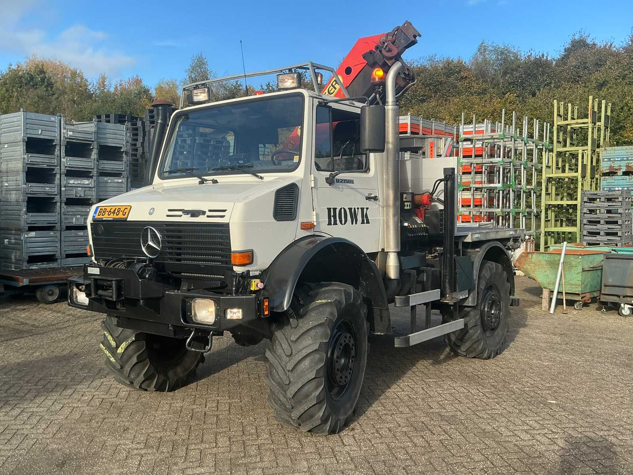 2002 MERCEDES-BENZ UNIMOG U2150L WITH PALFINGER PK 9501 CRANE AND AERIAL PLATFORM - Vrachtwagen: afbeelding 1 2002 MERCEDES-BENZ UNIMOG U2150L WITH PALFINGER PK 9501 CRANE AND AERIAL PLATFORM - Vrachtwagen: afbeelding 1