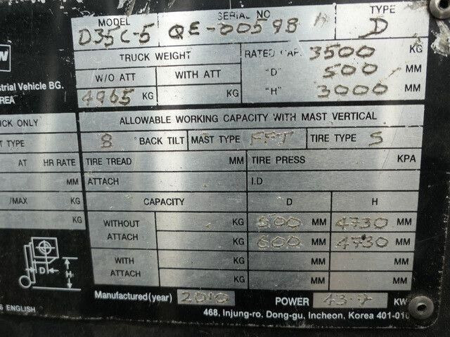 Diesel heftruck Doosan D35 C-5, 6m Hubhöhe, Freihub, 3,5to. Traglast: afbeelding 14 Diesel heftruck Doosan D35 C-5, 6m Hubhöhe, Freihub, 3,5to. Traglast: afbeelding 14