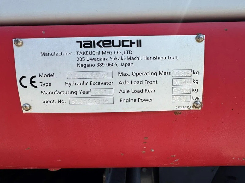 Mobiele graafmachine Takeuchi TB1160W: afbeelding 12