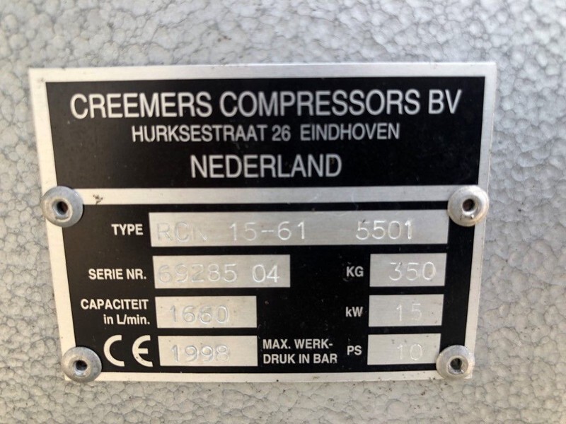 Creemers RCN 15-61 15 kW 1660 Liter/min 15 bar schroefcompressor - Luchtcompressor: afbeelding 4 Creemers RCN 15-61 15 kW 1660 Liter/min 15 bar schroefcompressor - Luchtcompressor: afbeelding 4