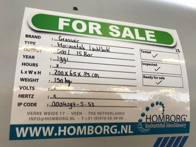 Luchtcompressor Grassair 500 liter 15 Bar Horizontale luchtketel: afbeelding 6