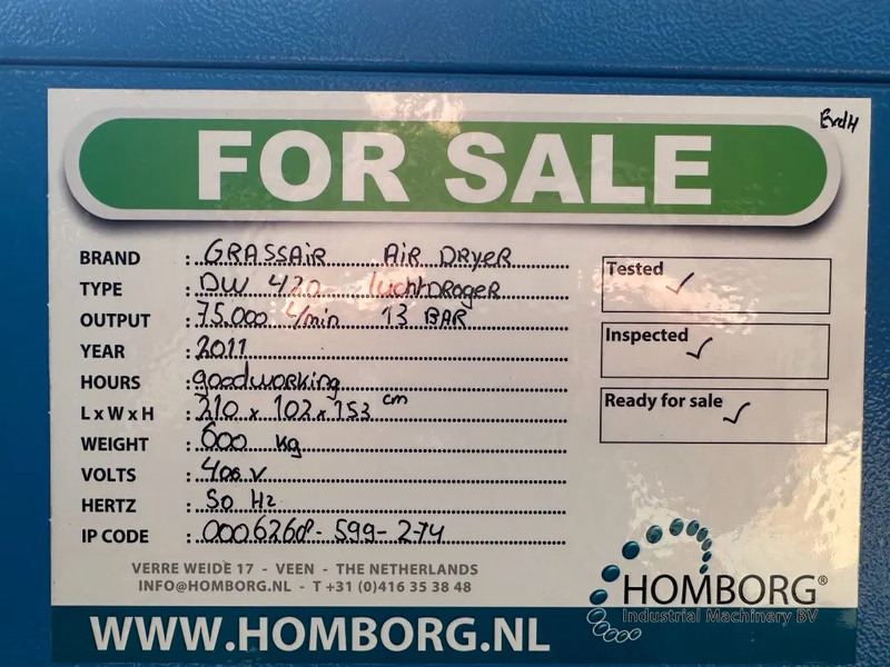 Luchtcompressor Grassair DW 420 Air Dryer 70 m3 / min 70000 L / min 13 Bar Luchtdroger: afbeelding 11 Luchtcompressor Grassair DW 420 Air Dryer 70 m3 / min 70000 L / min 13 Bar Luchtdroger: afbeelding 11