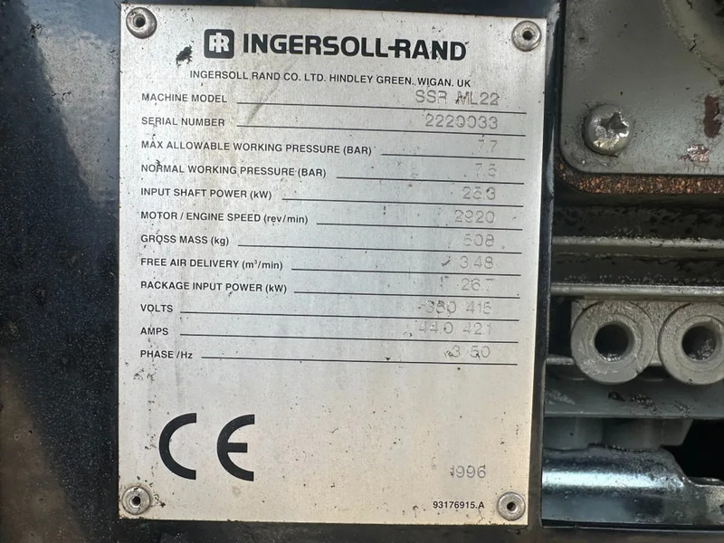 Ingersoll Rand SSR ML22 Elektrische Schroefcompressor 25 kW 3480 L / min 7.5 Bar - Luchtcompressor: afbeelding 4 Ingersoll Rand SSR ML22 Elektrische Schroefcompressor 25 kW 3480 L / min 7.5 Bar - Luchtcompressor: afbeelding 4
