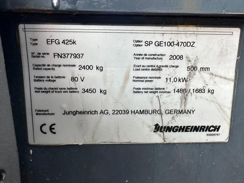 Jungheinrich EFG 425 K 2.5 ton Triplex Freelift Sideshift Elektra Heftruck - Elektrische heftruck: afbeelding 5 Jungheinrich EFG 425 K 2.5 ton Triplex Freelift Sideshift Elektra Heftruck - Elektrische heftruck: afbeelding 5