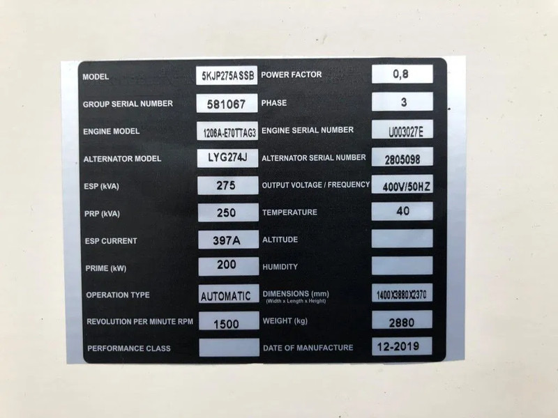 Perkins 275 kVA Supersilent generatorset - Industrie generator: afbeelding 5 Perkins 275 kVA Supersilent generatorset - Industrie generator: afbeelding 5