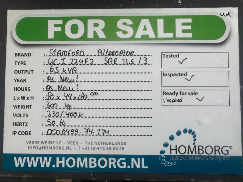 Industrie generator Stamford UC.I224F2 Generatordeel 65 kVA Alternator as New !: afbeelding 11