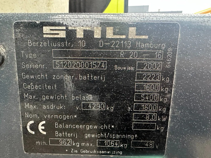 Still R20-16 1.6 ton Triplex Freelift Elektra Heftruck 630 cm hefhoogte ! - Elektrische heftruck: afbeelding 4 Still R20-16 1.6 ton Triplex Freelift Elektra Heftruck 630 cm hefhoogte ! - Elektrische heftruck: afbeelding 4