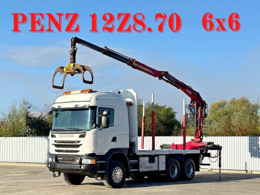 Scania G490* HOLZTRANSPORTER * PENZ 12Z8.70* 6x6 - Kraanwagen: afbeelding 1 Scania G490* HOLZTRANSPORTER * PENZ 12Z8.70* 6x6 - Kraanwagen: afbeelding 1