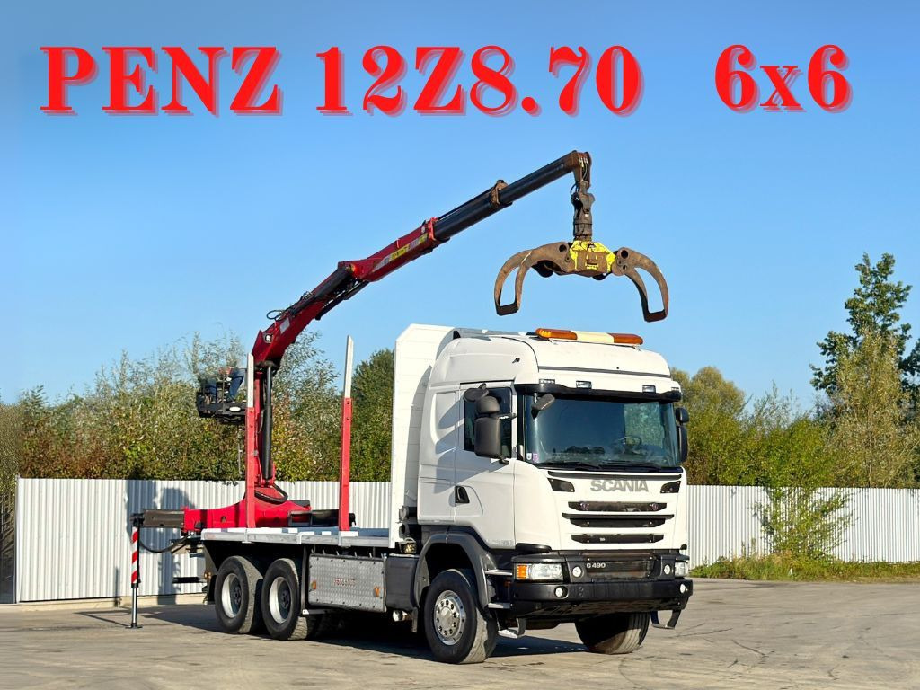 Scania G490* HOLZTRANSPORTER * PENZ 12Z8.70* 6x6 - Houttransport, Kraanwagen: afbeelding 1 Scania G490* HOLZTRANSPORTER * PENZ 12Z8.70* 6x6 - Houttransport, Kraanwagen: afbeelding 1