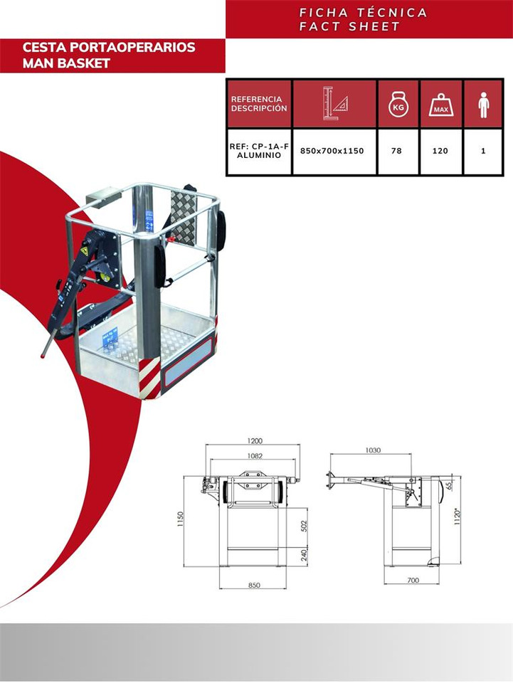 Aluminum operator basket CP-1A-F - Aanbouwdeel voor Autolaadkraan: afbeelding 3 Aluminum operator basket CP-1A-F - Aanbouwdeel voor Autolaadkraan: afbeelding 3