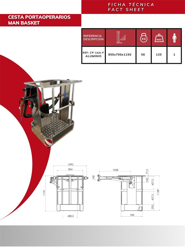 Aluminum operator basket CP-1AA-F - Aanbouwdeel voor Autolaadkraan: afbeelding 3 Aluminum operator basket CP-1AA-F - Aanbouwdeel voor Autolaadkraan: afbeelding 3