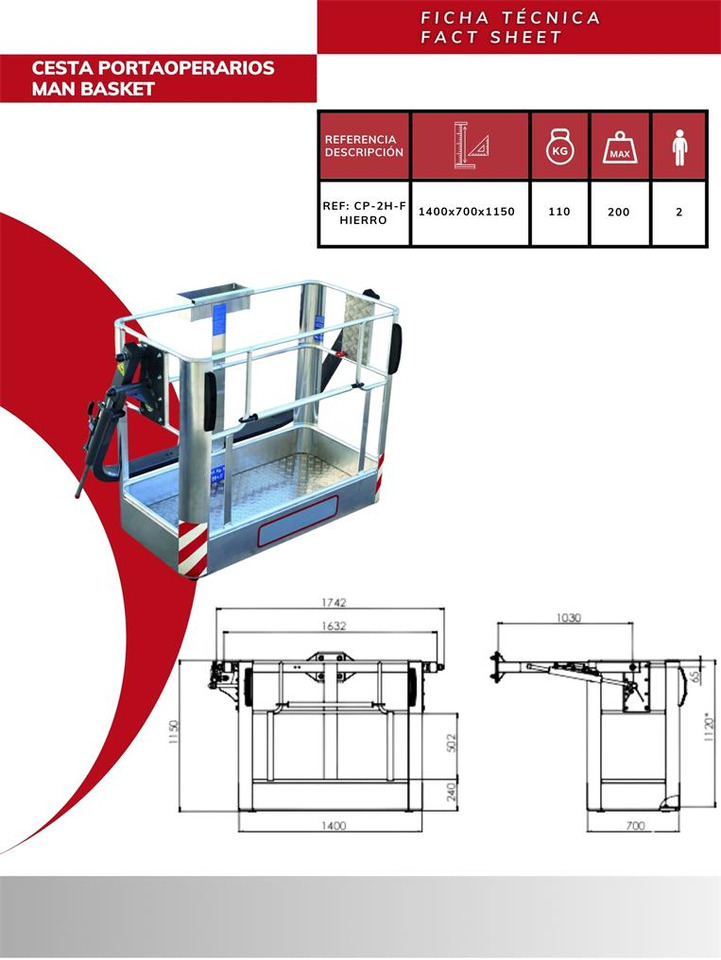 Iron operator basket CP-2H-F - Aanbouwdeel voor Autolaadkraan: afbeelding 3 Iron operator basket CP-2H-F - Aanbouwdeel voor Autolaadkraan: afbeelding 3