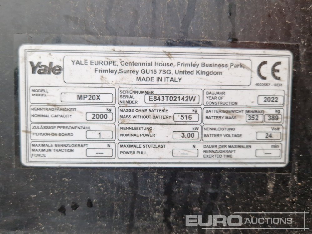 Heftruck 2022 Yale MP20X: afbeelding 14