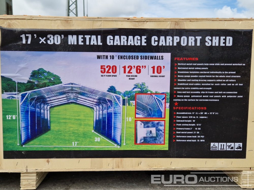 Unused 2025 17'x30' Metal Garage Carport Shed in 2.1x1x0.6m Transport Box - Wooncontainer: afbeelding 2 Unused 2025 17'x30' Metal Garage Carport Shed in 2.1x1x0.6m Transport Box - Wooncontainer: afbeelding 2