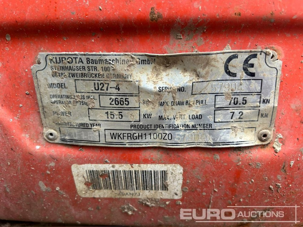 2016 Kubota U27-4 - Minigraafmachine: afbeelding 5 2016 Kubota U27-4 - Minigraafmachine: afbeelding 5