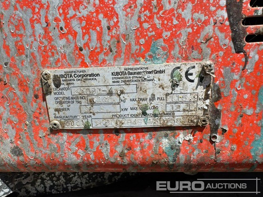 2021 Kubota KX080-4A2 - Minigraafmachine: afbeelding 3 2021 Kubota KX080-4A2 - Minigraafmachine: afbeelding 3