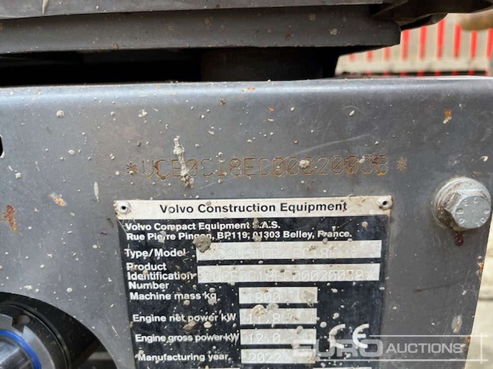 2022 Volvo EC18D - Minigraafmachine: afbeelding 4 2022 Volvo EC18D - Minigraafmachine: afbeelding 4