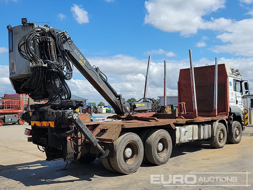 MAN 8x4 Flatbed Timber Lorry, Rear Mounted Kesla 2012T Hydraulic Crane With Cab, Hydraulic Rotating Log Grab, Manual Gearbox - Vrachtwagen met open laadbak: afbeelding 5 MAN 8x4 Flatbed Timber Lorry, Rear Mounted Kesla 2012T Hydraulic Crane With Cab, Hydraulic Rotating Log Grab, Manual Gearbox - Vrachtwagen met open laadbak: afbeelding 5